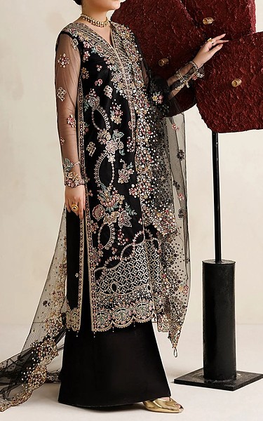 Farasha Black Net Suit | Pakistani Embroidered Chiffon Dresses USA- Image 3