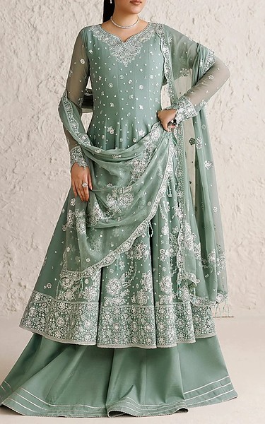 Farasha Spanish Green Chiffon Suit | Pakistani Embroidered Chiffon Dresses USA- Image 1