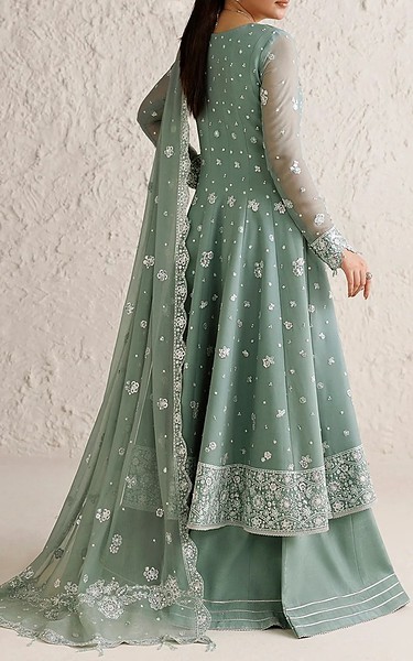 Farasha Spanish Green Chiffon Suit | Pakistani Embroidered Chiffon Dresses USA- Image 3