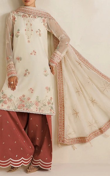 Farasha Off White Chiffon Suit | Pakistani Embroidered Chiffon Dresses USA- Image 1