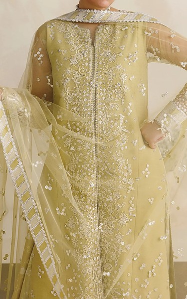 Farasha Light Olive Net Suit | Pakistani Embroidered Chiffon Dresses USA- Image 3
