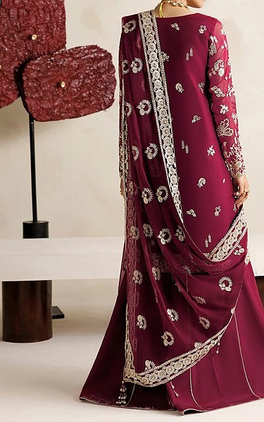 Farasha Wine Berry Chiffon Suit | Pakistani Embroidered Chiffon Dresses USA- Image 3