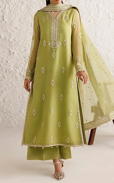 Farasha Olive Chiffon Suit | Pakistani Embroidered Chiffon Dresses USA- Image 1