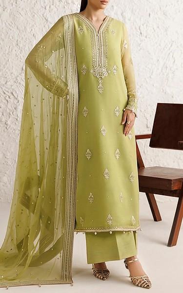 Farasha Olive Chiffon Suit | Pakistani Embroidered Chiffon Dresses USA- Image 2