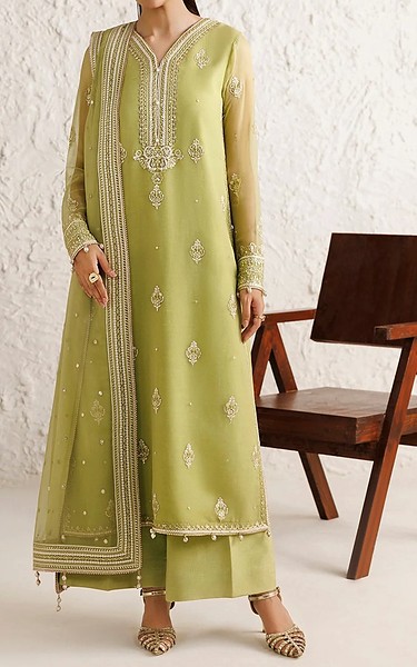 Farasha Olive Chiffon Suit | Pakistani Embroidered Chiffon Dresses USA- Image 3