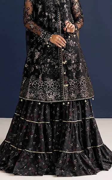 Farasha Black Net Suit | Pakistani Embroidered Chiffon Dresses USA- Image 2