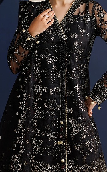 Farasha Black Net Suit | Pakistani Embroidered Chiffon Dresses USA- Image 3