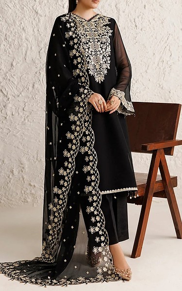 Farasha Black Chiffon Suit | Pakistani Embroidered Chiffon Dresses USA- Image 1