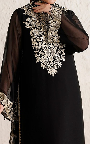 Farasha Black Chiffon Suit | Pakistani Embroidered Chiffon Dresses USA- Image 3