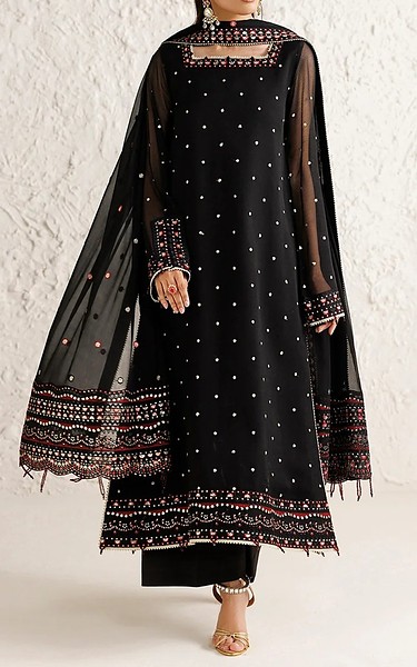 Farasha Black Chiffon Suit | Pakistani Embroidered Chiffon Dresses USA- Image 1