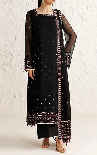 Farasha Black Chiffon Suit | Pakistani Embroidered Chiffon Dresses USA- Image 3