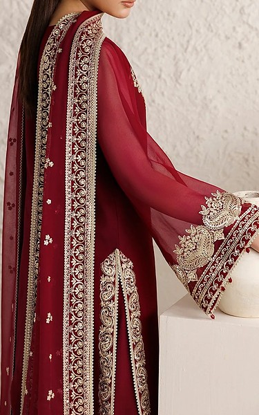 Farasha Maroon Chiffon Suit | Pakistani Embroidered Chiffon Dresses USA- Image 3