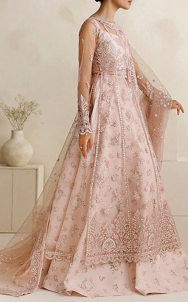 Farasha Oyster Pink Net Suit | Pakistani Embroidered Chiffon Dresses USA- Image 2