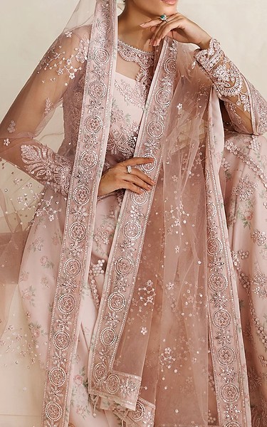 Farasha Oyster Pink Net Suit | Pakistani Embroidered Chiffon Dresses USA- Image 3