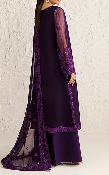 Farasha Dark Purple Chiffon Suit | Pakistani Embroidered Chiffon Dresses USA- Image 2