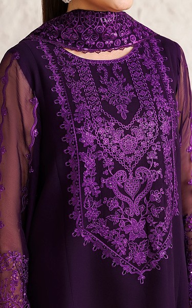 Farasha Dark Purple Chiffon Suit | Pakistani Embroidered Chiffon Dresses USA- Image 3