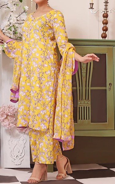 Feathers Yellow Lawn Suit | Pakistani Lawn Dress in USA- Image 1