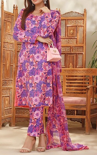 Feathers Blue/Pink Lawn Suit | Pakistani Lawn Dress in USA- Image 1