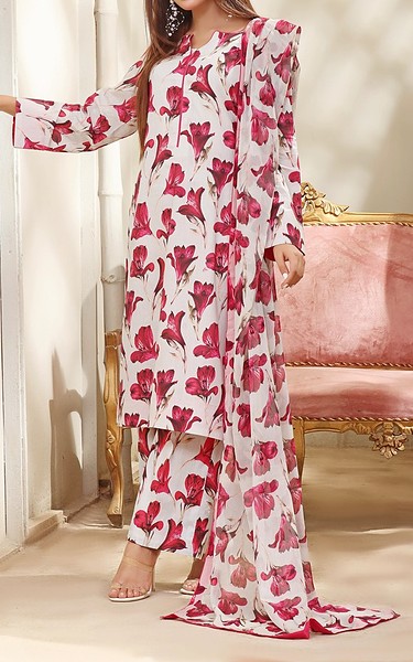 Feathers White/Pink Lawn Suit | Pakistani Lawn Dress in USA- Image 2