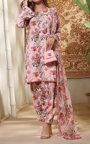Feathers Pale Pink Lawn Suit | Pakistani Lawn Dress in USA- Image 1