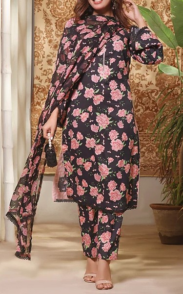 Feathers Black/Pink Lawn Suit | Pakistani Lawn Dress in USA- Image 1