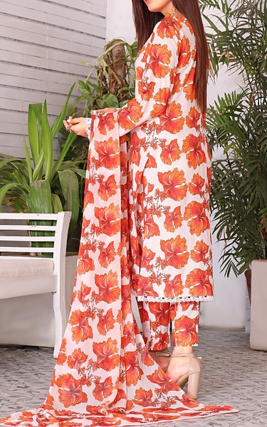 Feathers Off White/Bright Orange Suit | Pakistani Lawn Dress in USA- Image 2