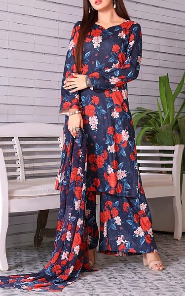 Feathers Navy Lawn Suit | Pakistani Lawn Dress in USA- Image 1