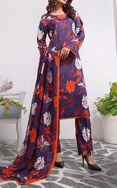 Feathers Navy Lawn Suit | Pakistani Lawn Dress in USA- Image 1