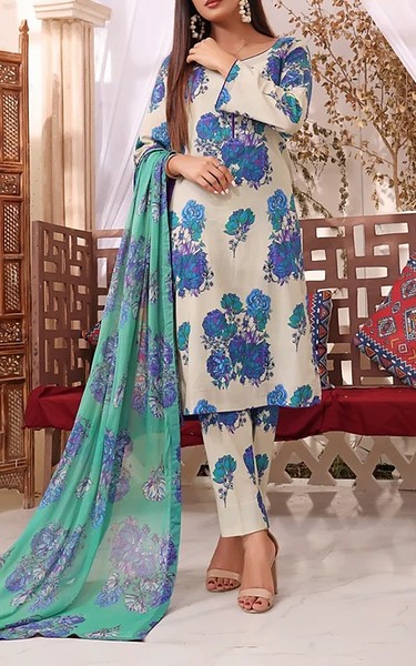 Feathers Light Grey/Teal Suit | Pakistani Lawn Dress in USA- Image 1