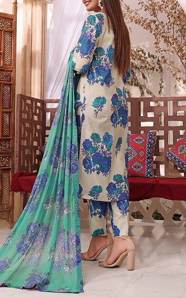 Feathers Light Grey/Teal Suit | Pakistani Lawn Dress in USA- Image 2