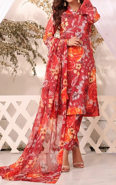 Feathers Faded Red Lawn Suit | Pakistani Lawn Dress in USA- Image 1