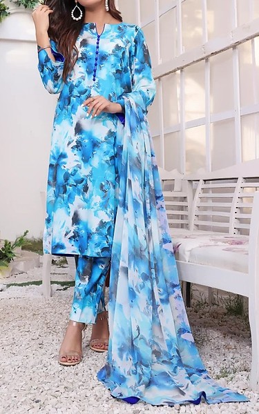 Feathers Turquoise Lawn Suit | Pakistani Lawn Dress in USA- Image 1