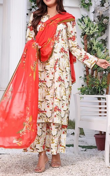 Feathers Ivory Lawn Suit | Pakistani Lawn Dress in USA- Image 1