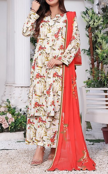 Feathers Ivory Lawn Suit | Pakistani Lawn Dress in USA- Image 2