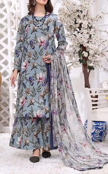 Feathers Cadet Grey Lawn Suit | Pakistani Lawn Dress in USA- Image 1
