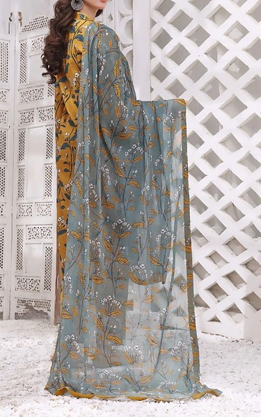Feathers Dark Mustard Lawn Suit | Pakistani Lawn Dress in USA- Image 2