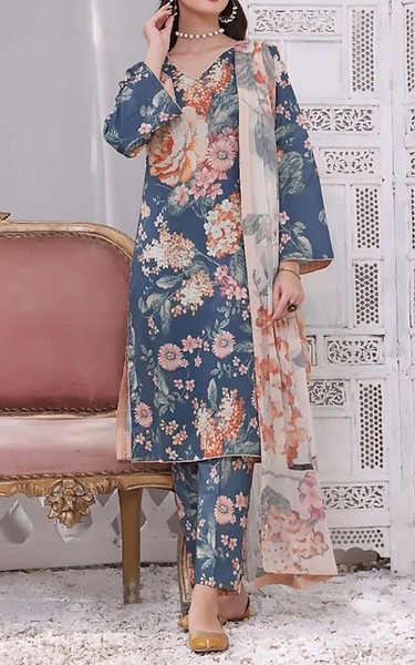 Feathers Dusk Blue Lawn Suit | Pakistani Lawn Dress in USA- Image 1