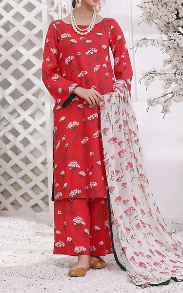 Feathers Persian Red Lawn Suit | Pakistani Lawn Dress in USA- Image 1