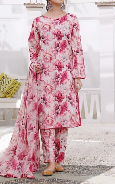 Feathers Off White/Pink Lawn Suit | Pakistani Lawn Dress in USA- Image 1