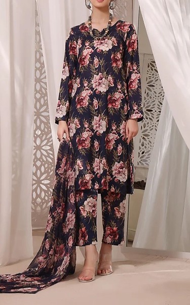 Feathers Black/Light Pink Lawn Suit | Pakistani Lawn Dress in USA- Image 1
