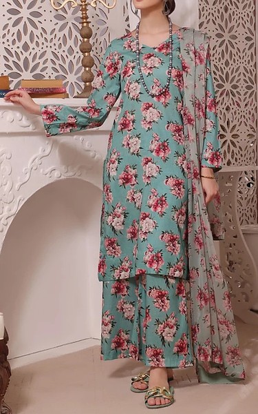 Feathers Summer Green Lawn Suit | Pakistani Lawn Dress in USA- Image 1
