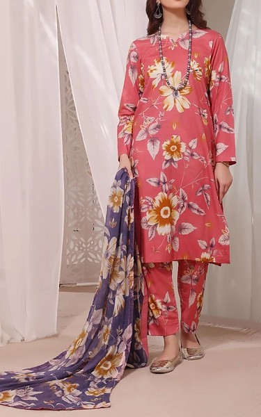 Feathers Light Carmine Pink Lawn Suit | Pakistani Lawn Dress in USA- Image 1