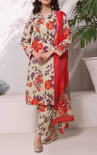 Feathers Ivory Lawn Suit | Pakistani Lawn Dress in USA- Image 1