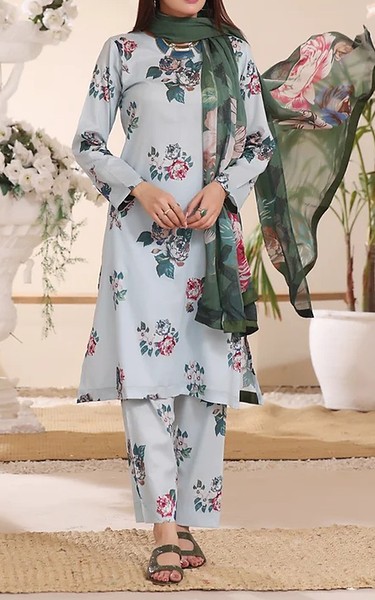 Feathers Pale Aqua Lawn Suit | Pakistani Lawn Dress in USA- Image 1