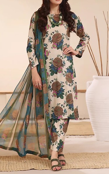 Feathers Ivory Lawn Suit | Pakistani Lawn Dress in USA- Image 1