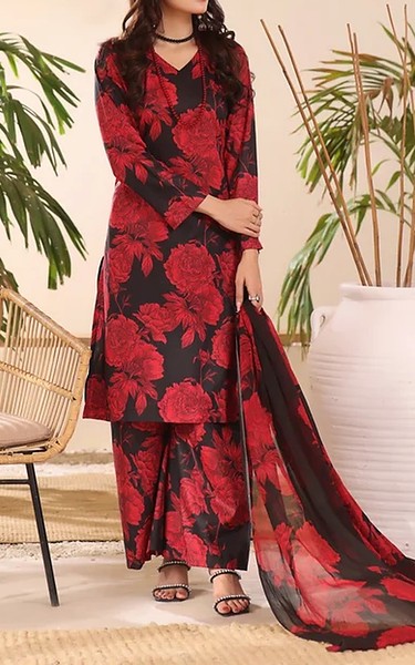 Feathers Black/Persian Red Lawn Suit | Pakistani Lawn Dress in USA- Image 1