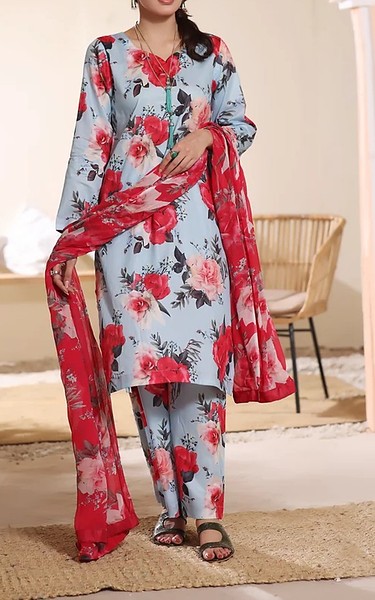Feathers Pale Aqua/Persian Red Lawn Suit | Pakistani Lawn Dress in USA- Image 1