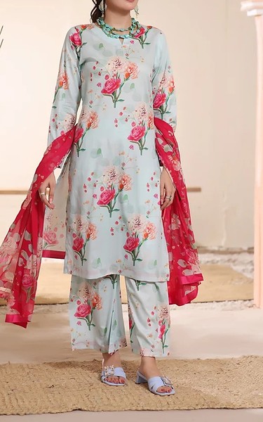Feathers Pale Aqua Lawn Suit | Pakistani Lawn Dress in USA- Image 1