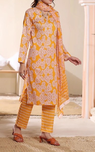 Feathers Orange/Off White Lawn Suit | Pakistani Lawn Dress in USA- Image 1