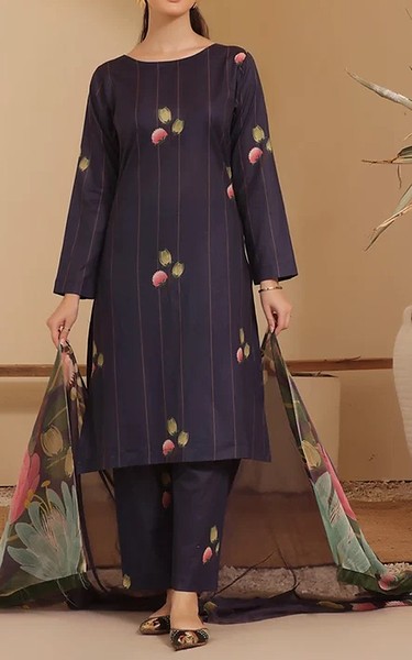Feathers Navy Lawn Suit | Pakistani Lawn Dress in USA- Image 1